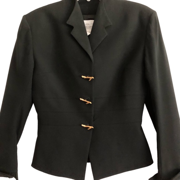 Vintage French Designer Myrene De Premonville Black Fitted Bamboo Blazer 38 EUC - Picture 3 of 7